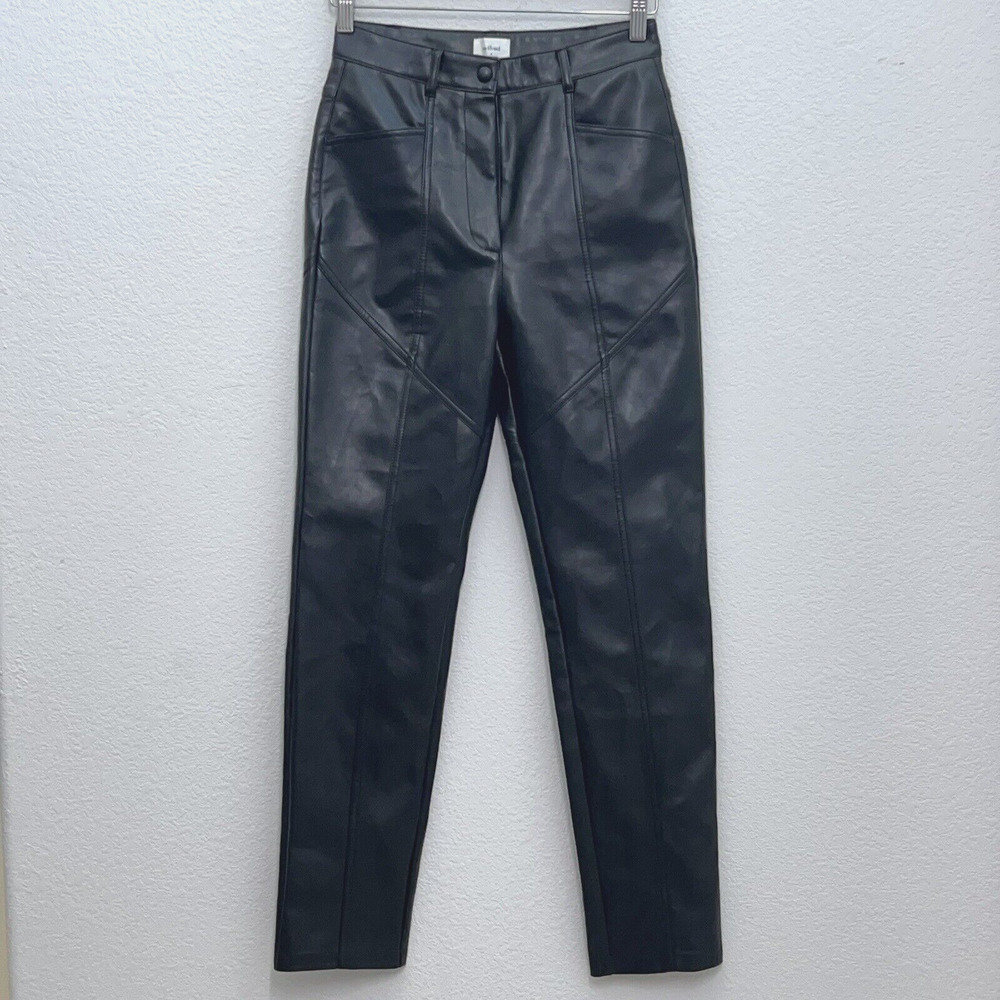 Aritzia Wilfred Faux Leather Pants Womens 4 Black Vegan Pleather Disco Biker